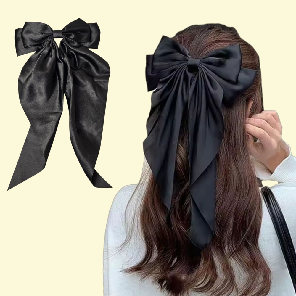 Elegant Black Satin Hair Bow